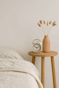 Minimalismo letto con comodino